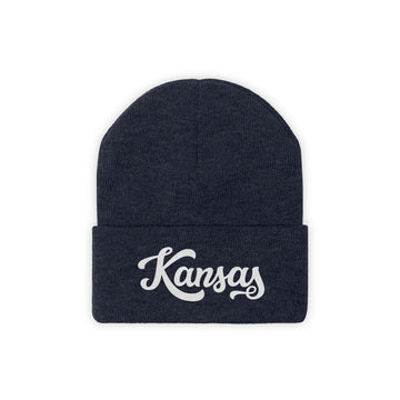 Buy true-navy Kansas Beanie - Adult Hand Lettered Embroidered Kansas Knit Hat