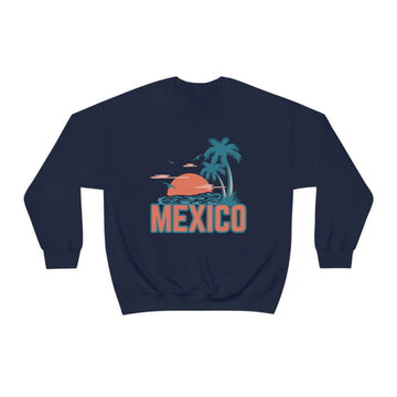 Buy navy Mexico Sweatshirt - Unisex Retro Palm Tree Mexico Crewneck Sweatshirt