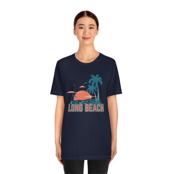 Long Beach, California T-Shirt - Retro Palm Tree & Beach Unisex Long Beach Shirt