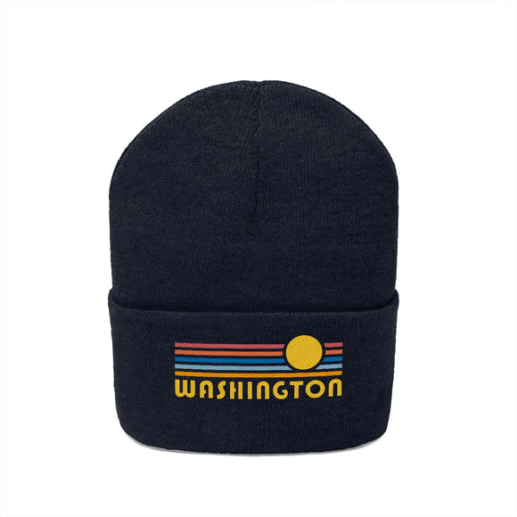 Washington Beanie - Adult Embroidered Retro Sunset Washington Knit Hat