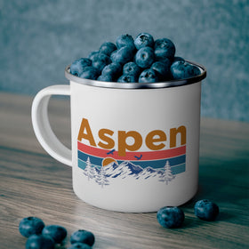 Aspen, Colorado Camp Mug - Mountain Sunset Enamel Campfire Aspen Mug