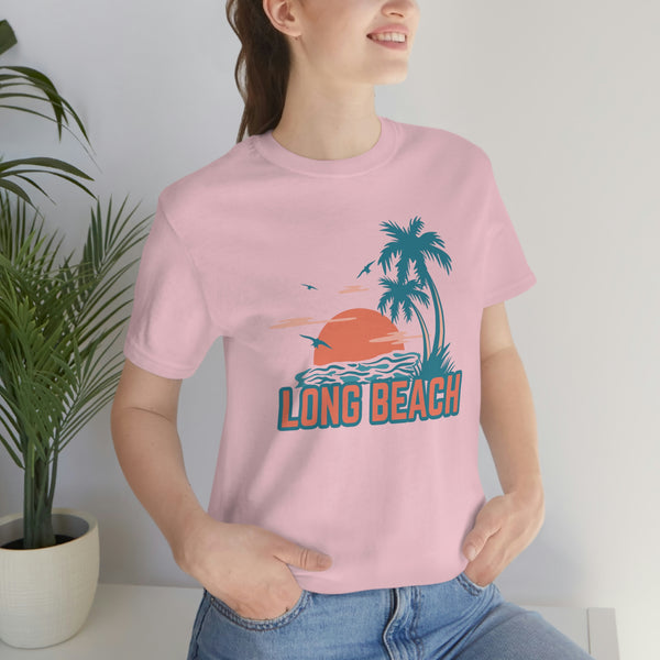 Long Beach, California T-Shirt - Retro Palm Tree & Beach Unisex Long Beach Shirt