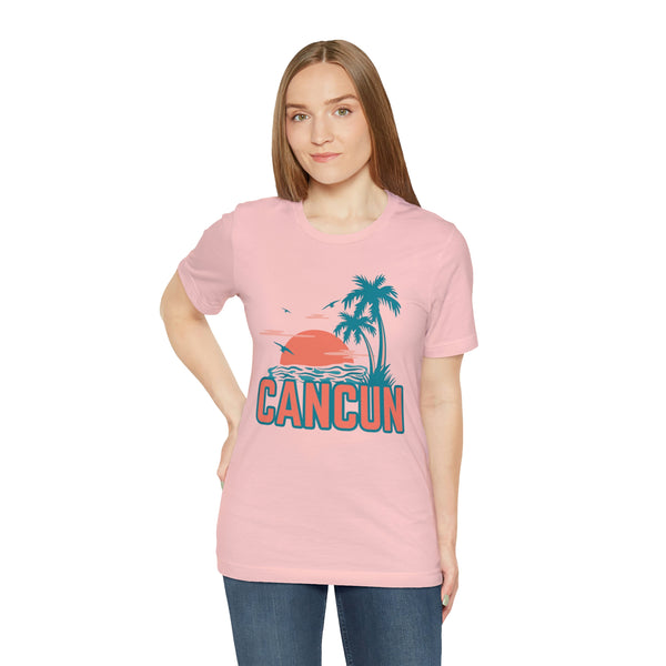 Cancun, Mexico T-Shirt - Retro Palm Tree & Beach Unisex Cancun Shirt