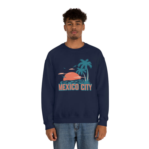 Mexico City, Mexico Sweatshirt - Unisex Retro Palm Tree Crewneck Mexico City Sweatshirt