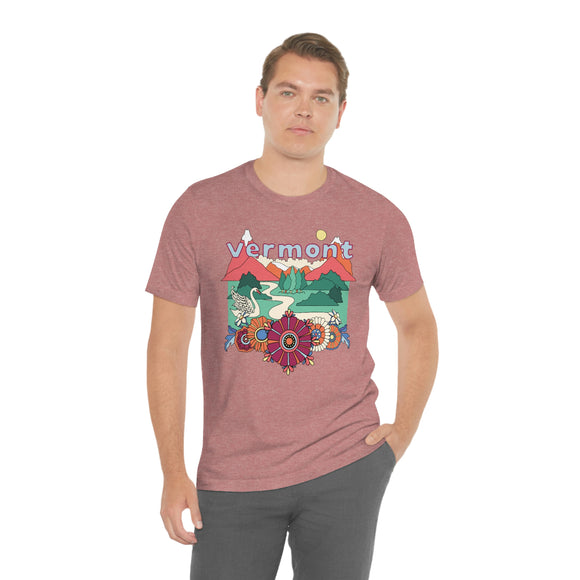 Vermont Shirt, Vermont Retro T-Shirt, Hippie Style Vermont tee, Vermont Mountain Shirt