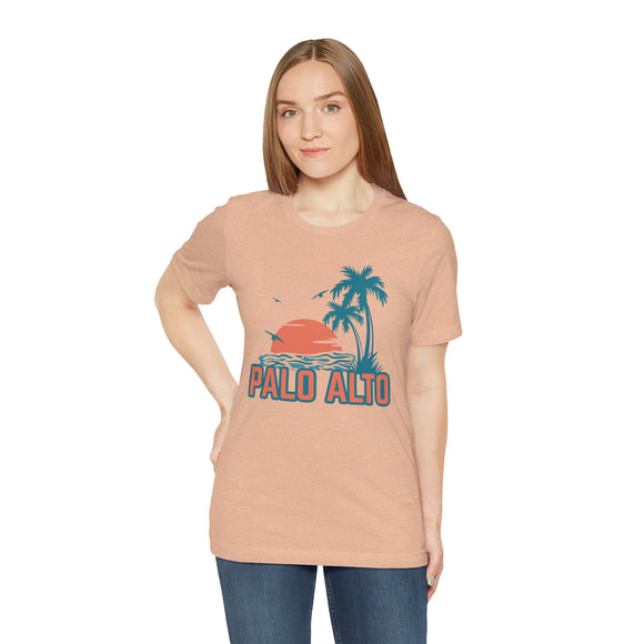 Palo Alto, California T-Shirt - Retro Palm Tree & Beach Unisex Palo Alto Shirt