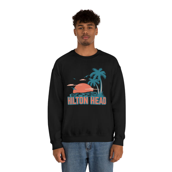 Hilton Head, South Carolina Sweatshirt - Unisex Retro Palm Tree Crewneck Hilton Head Sweatshirt