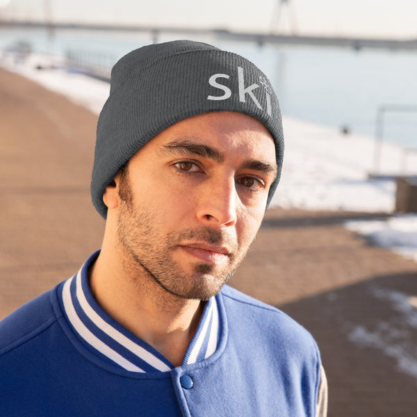 Ski Knit Beanie - Adult Embroidered Snowflake Ski Knit Hat