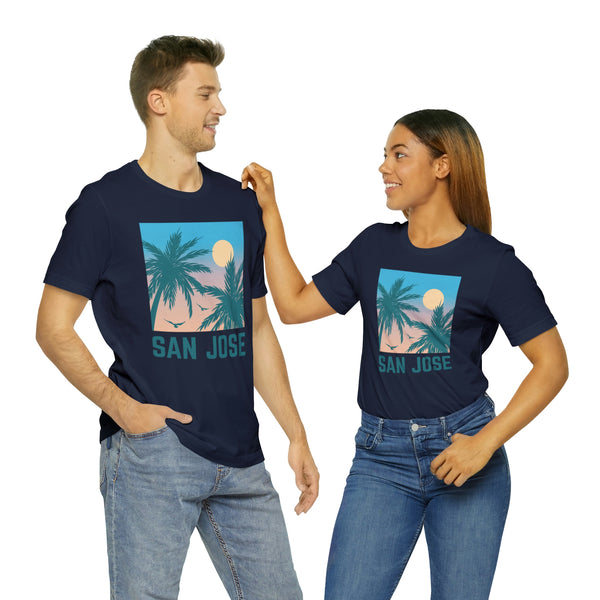 San Jose, California T-Shirt - Retro Palm Tree & Beach Unisex San Jose Shirt