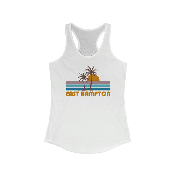 East Hampton, New York Women's Tank - Retro Palm Tree Women's Racerback East Hampton Tank Top
