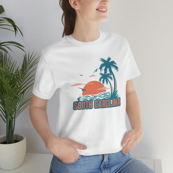 South Carolina T-Shirt - Retro Palm Tree & Beach Unisex South Carolina Shirt