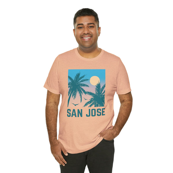 San Jose, California T-Shirt - Retro Palm Tree & Beach Unisex San Jose Shirt