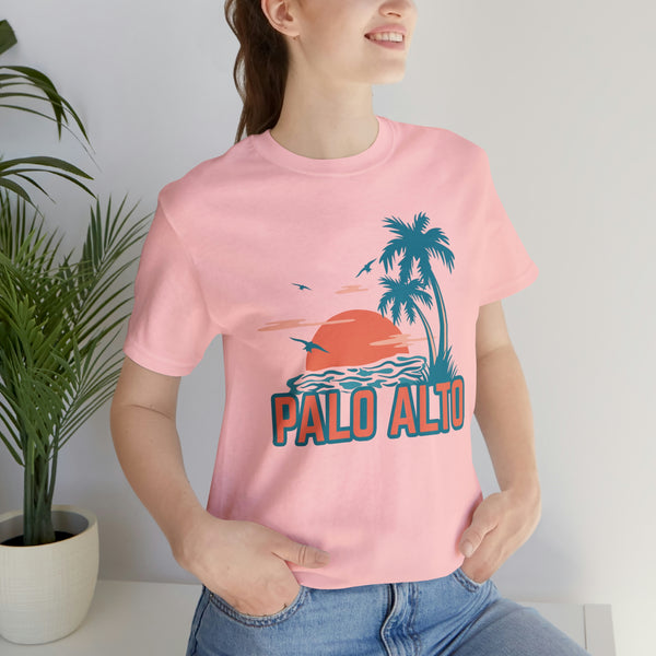 Palo Alto, California T-Shirt - Retro Palm Tree & Beach Unisex Palo Alto Shirt