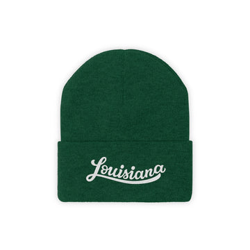 Buy hunter-green Louisiana Beanie - Adult Hand Lettered Embroidered Louisiana Knit Hat