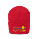 Portland, Oregon Beanie - Adult Embroidered Retro Sunset Portland Knit Hat-34