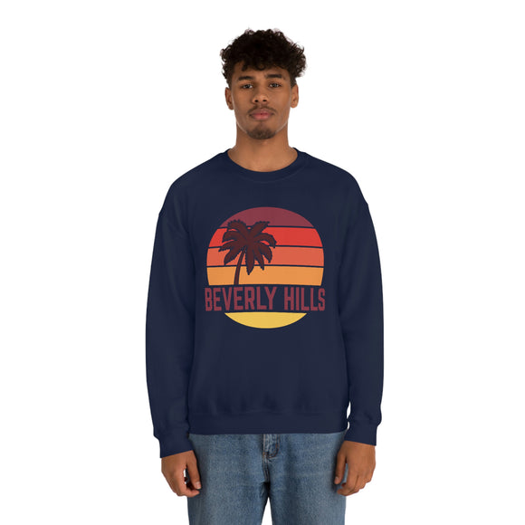 Beverly Hills, California Sweatshirt - Unisex Retro Palm Tree Crewneck Beverly Hills Sweatshirt