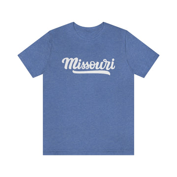 Buy heather-columbia-blue Missouri T-Shirt - Hand Lettered Unisex Missouri Shirt