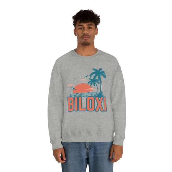Biloxi, Mississippi Sweatshirt - Unisex Retro Palm Tree Crewneck Biloxi Sweatshirt