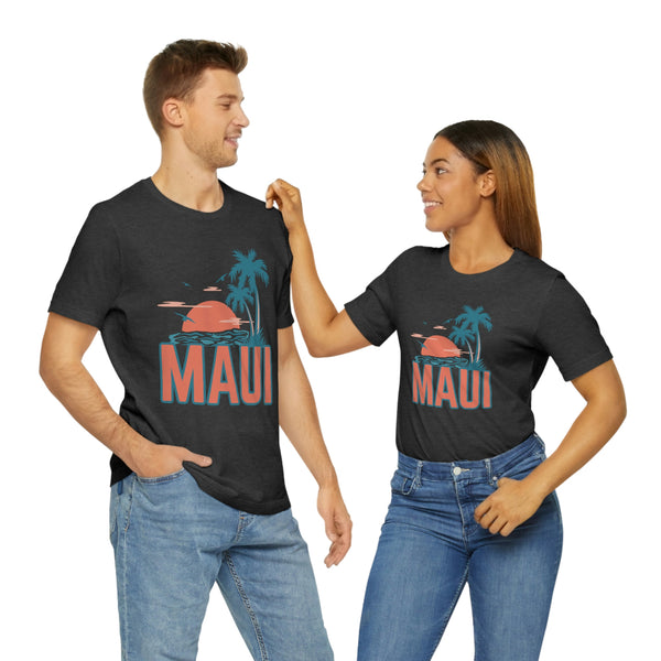 Maui, Hawaii T-Shirt - Retro Palm Tree & Beach Unisex Maui Shirt