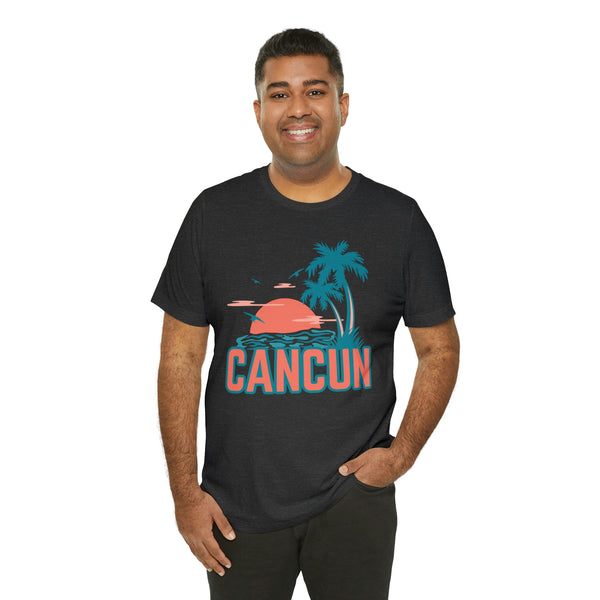 Cancun, Mexico T-Shirt - Retro Palm Tree & Beach Unisex Cancun Shirt