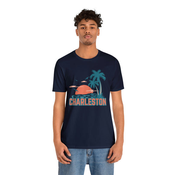 Charleston, South Carolina T-Shirt - Retro Palm Tree & Beach Unisex Charleston Shirt