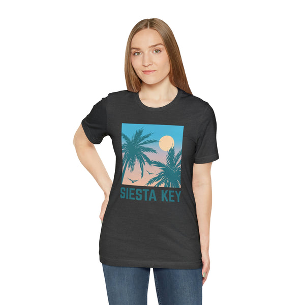 Siesta Key, Florida T-Shirt - Retro Palm Tree & Beach Unisex Siesta Key Shirt
