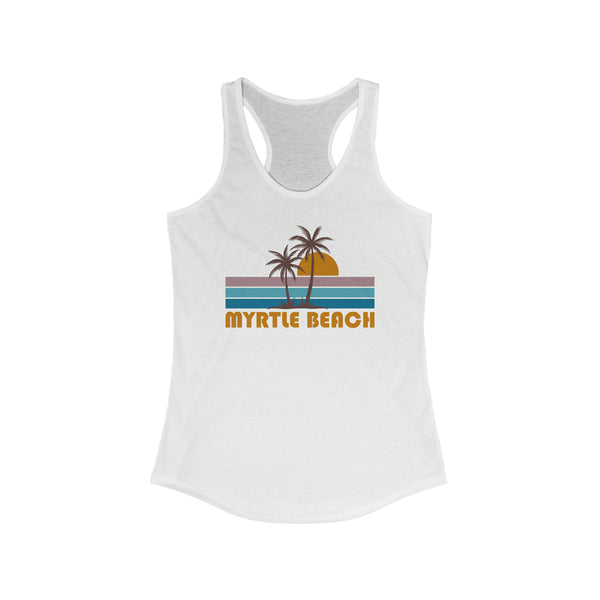 Myrtle Beach, South Carolina Women's Tank - Retro Palm Tree Women's Racerback Myrtle Beach Tank Top