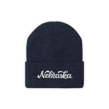 Buy true-navy Nebraska Beanie - Adult Hand Lettered Embroidered Nebraska Knit Hat