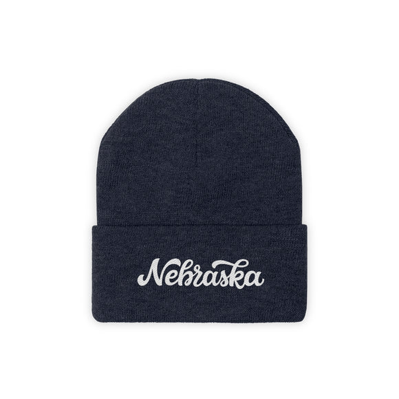 Nebraska Beanie - Adult Hand Lettered Embroidered Nebraska Knit Hat