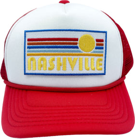 Buy red-white Kids' Nashville, Tennessee Trucker Hat - Retro Sun Snapback Youth Hat