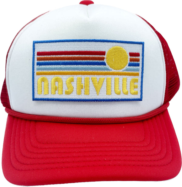 Kid's Nashville, Tennessee Hat (Ages 2-12) - Retro Sunrise Nashville Snapback Trucker Youth Hat / Kid's Hat
