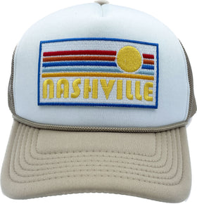Buy tan-white Kids' Nashville, Tennessee Trucker Hat - Retro Sun Snapback Youth Hat