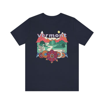 Buy navy Vermont Shirt, Vermont Retro T-Shirt, Hippie Style Vermont tee, Vermont Mountain Shirt