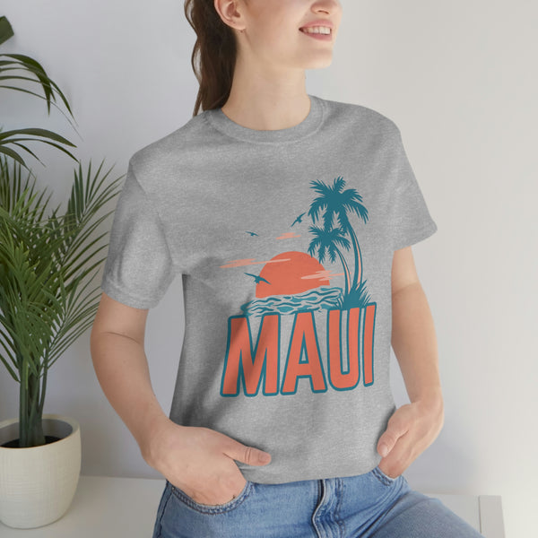 Maui, Hawaii T-Shirt - Retro Palm Tree & Beach Unisex Maui Shirt