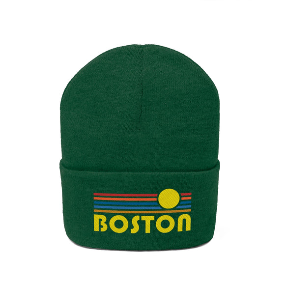 Boston, Massachusetts Beanie - Adult Embroidered Retro Sunset Boston Knit Hat