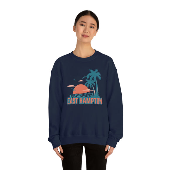 East Hampton, New York Sweatshirt - Unisex Retro Palm Tree Crewneck East Hampton Sweatshirt