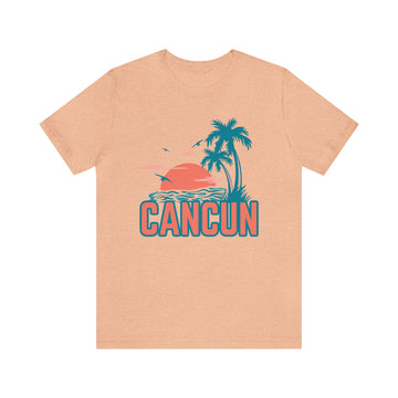 Buy heather-peach Cancun, Mexico T-Shirt - Retro Palm Tree &amp; Beach Unisex Cancun Shirt