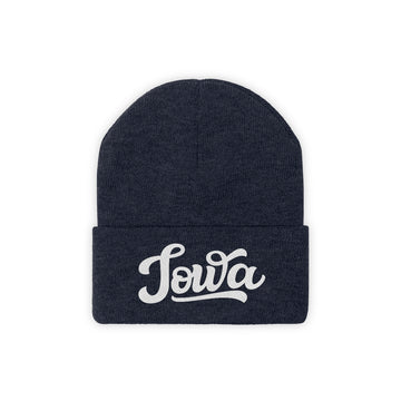 Buy true-navy Iowa Beanie - Adult Hand Lettered Embroidered Iowa Knit Hat