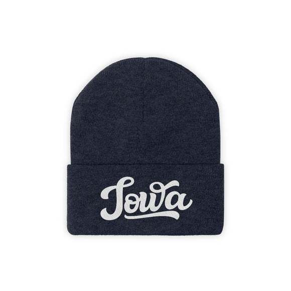Iowa Beanie - Adult Hand Lettered Embroidered Iowa Knit Hat