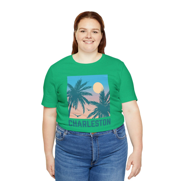 Charleston, South Carolina T-Shirt - Retro Palm Tree & Beach Unisex Charleston Shirt