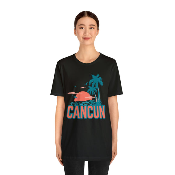 Cancun, Mexico T-Shirt - Retro Palm Tree & Beach Unisex Cancun Shirt
