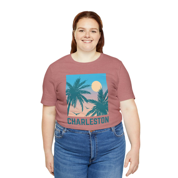 Charleston, South Carolina T-Shirt - Retro Palm Tree & Beach Unisex Charleston Shirt