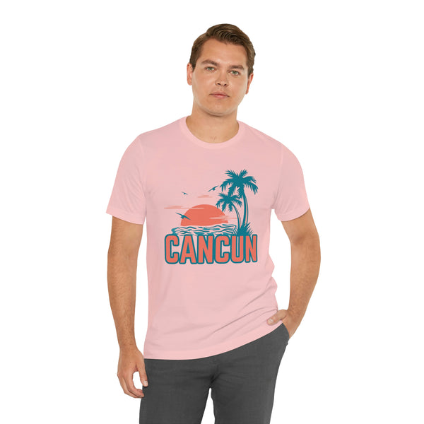 Cancun, Mexico T-Shirt - Retro Palm Tree & Beach Unisex Cancun Shirt