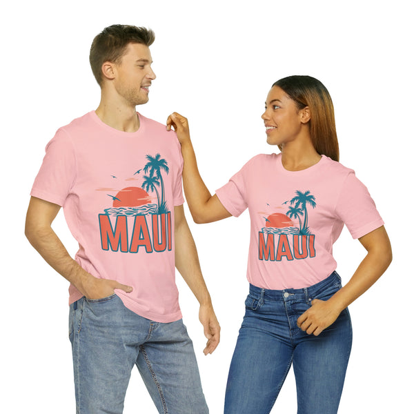 Maui, Hawaii T-Shirt - Retro Palm Tree & Beach Unisex Maui Shirt