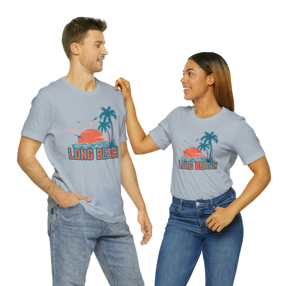 Long Beach, California T-Shirt - Retro Palm Tree & Beach Unisex Long Beach Shirt