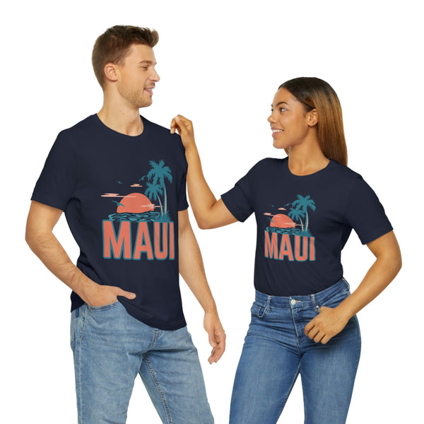 Maui, Hawaii T-Shirt - Retro Palm Tree & Beach Unisex Maui Shirt