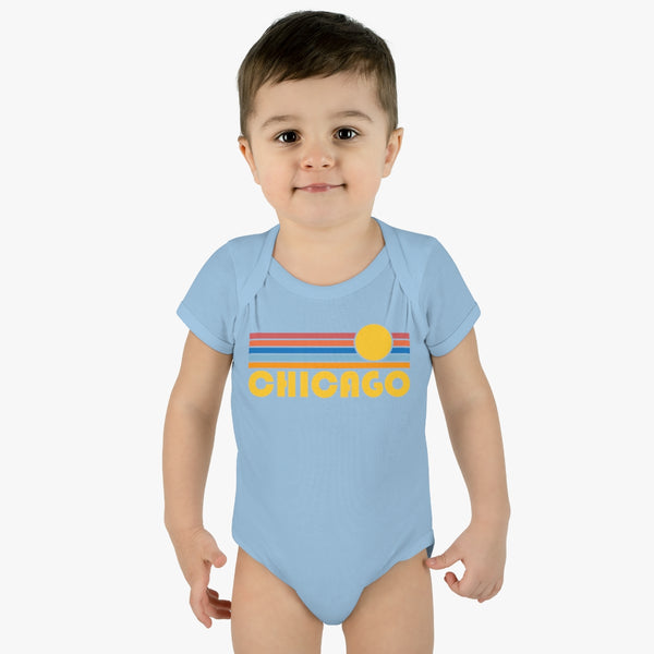 Chicago Baby Bodysuit - Retro Sun Chicago, Illinois Baby Bodysuit