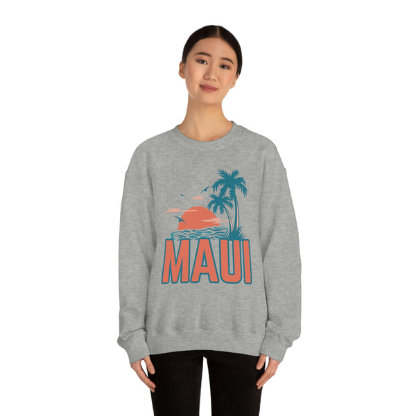 Maui, Hawaii Sweatshirt - Unisex Retro Palm Tree Crewneck Maui Sweatshirt