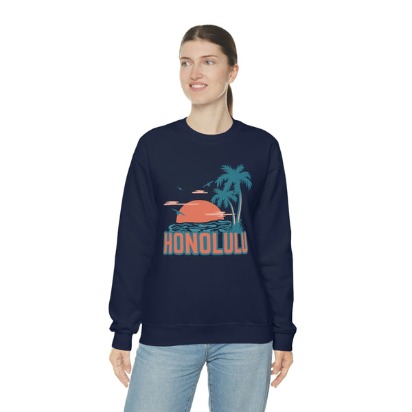Honolulu, Hawaii Sweatshirt - Unisex Retro Palm Tree Crewneck Honolulu Sweatshirt