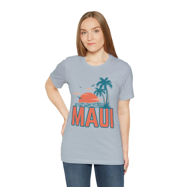 Maui, Hawaii T-Shirt - Retro Palm Tree & Beach Unisex Maui Shirt